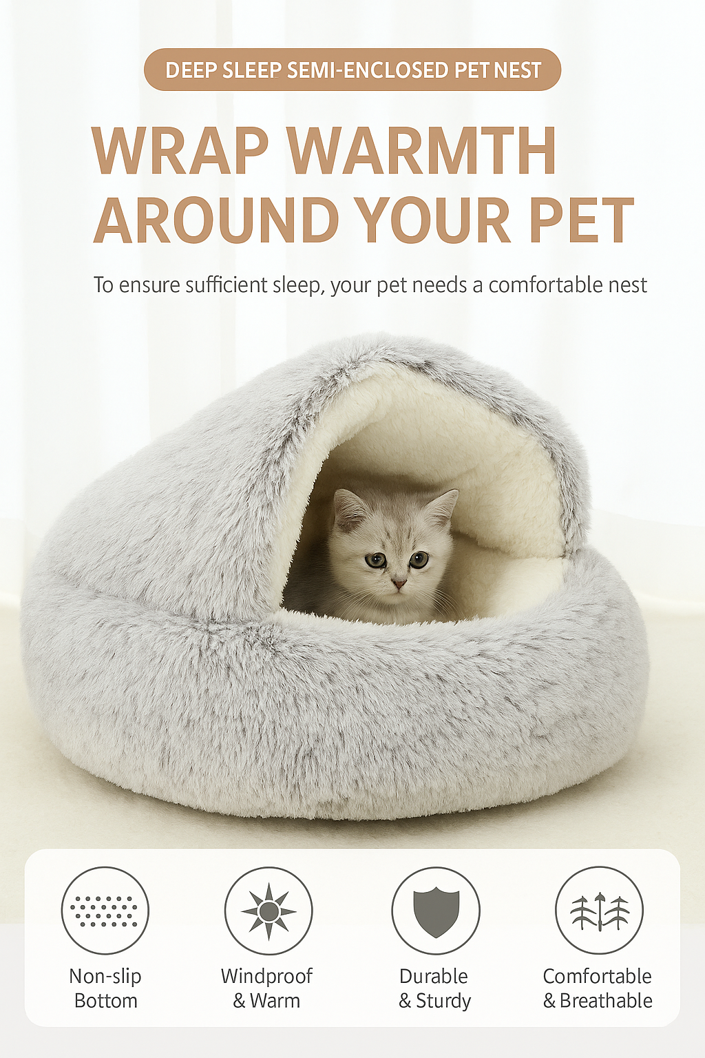 All-Season Insulated Shell-Shaped Semi-Enclosed  Bed - Stylish & Cozy Retreat for Cats & Dogs