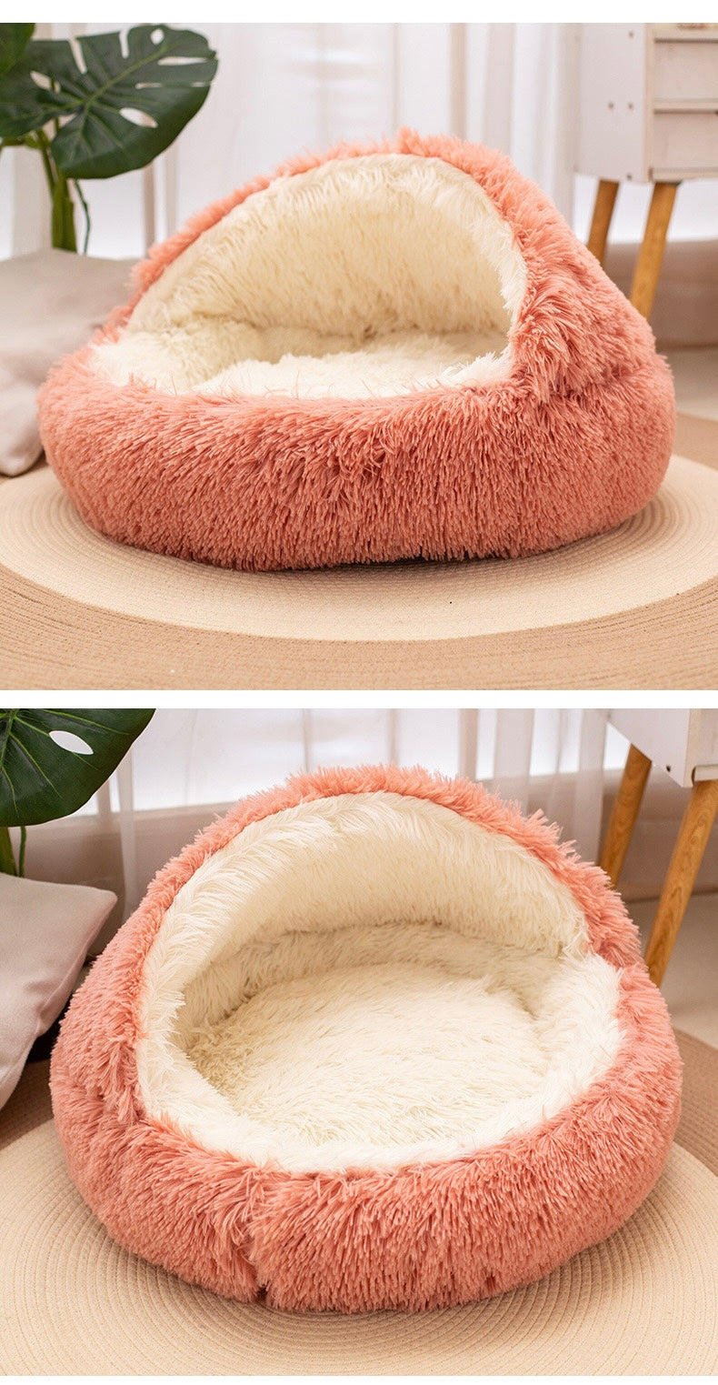 All-Season Insulated Shell-Shaped Semi-Enclosed  Bed - Stylish & Cozy Retreat for Cats & Dogs