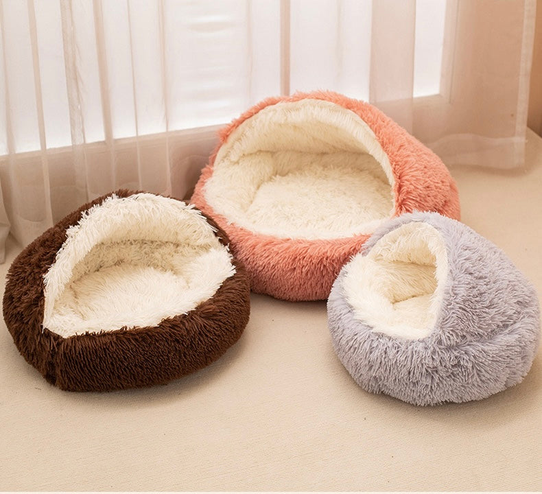 All-Season Insulated Shell-Shaped Semi-Enclosed  Bed - Stylish & Cozy Retreat for Cats & Dogs